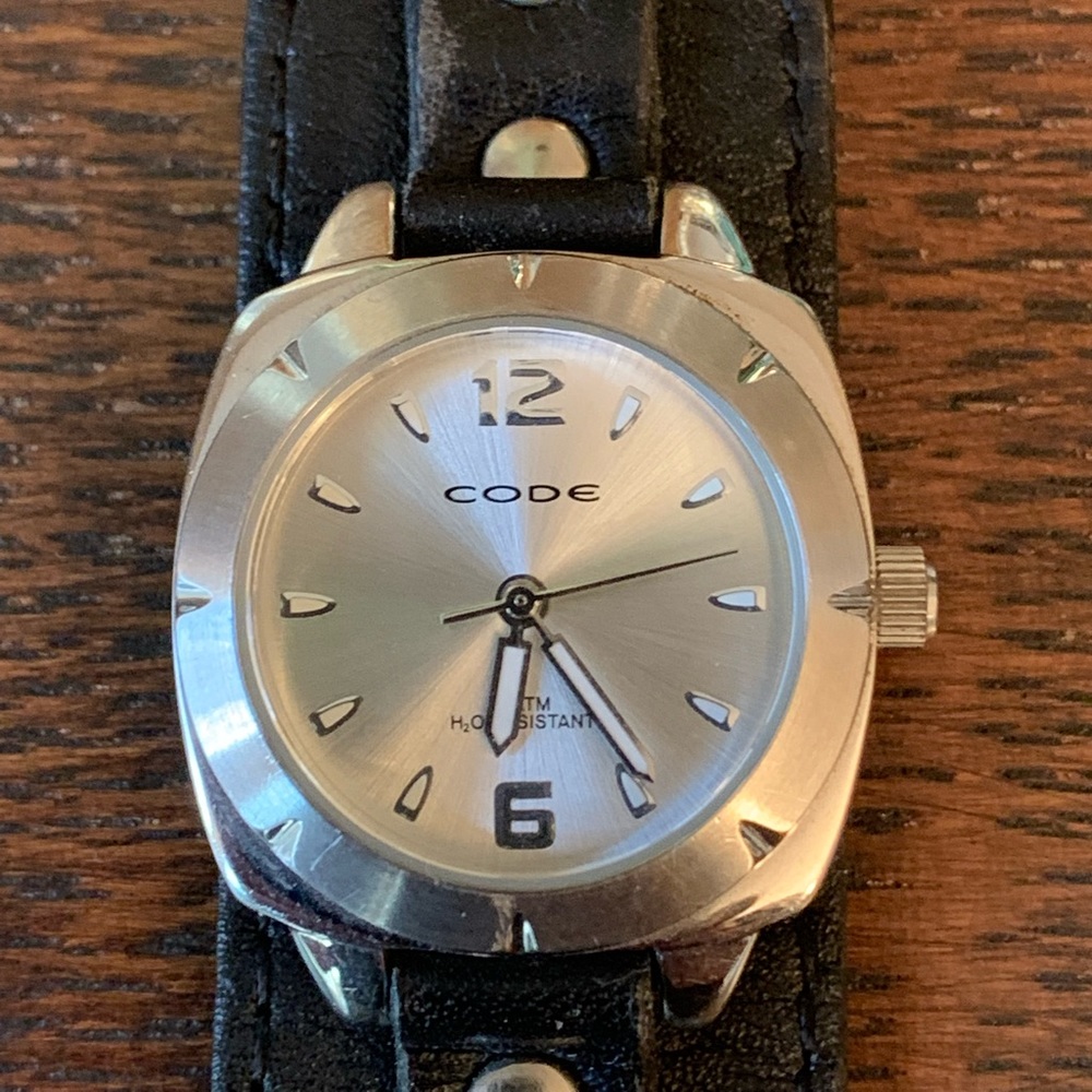 CODE Black Leather Cuff Watch